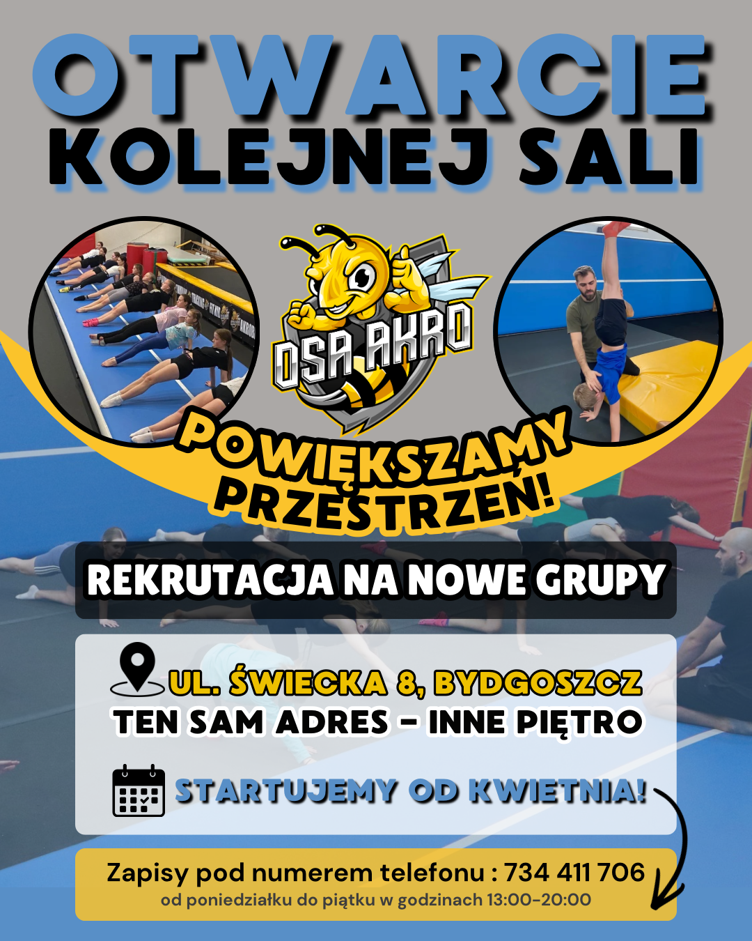 Otwieramy kolejną salę – zapisz się do nowych grup! 🤸‍♀️🐝